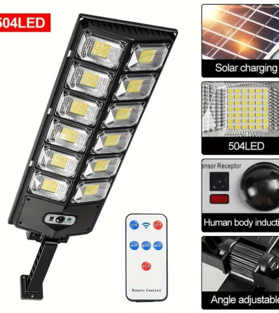 1pc Farolas solares para exteriores, farolas solares de 1000 W para estacionamiento, luces solares LED de 7000 K, desde el anochecer hasta el amanecer, sensor de movimiento, grado comercial