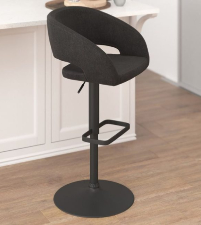 Flash Furniture Erik Contemporary Charcoal Fabric Adjustable Height Barstool with Rounded Mid-Back and Black Base