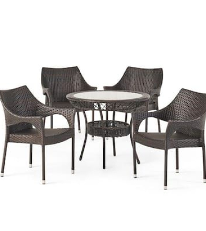 Mirage Multi-Brown 5-Piece Faux Rattan Patio Outdoor Bistro Set