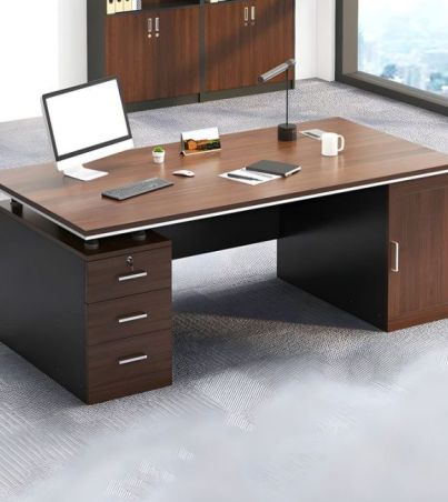 Modern Style Office Desk Home Brown Writing Desk with 3 Drawers and 1 Door - 55_L x 24_W x 30_H Without Chairs Office Desks