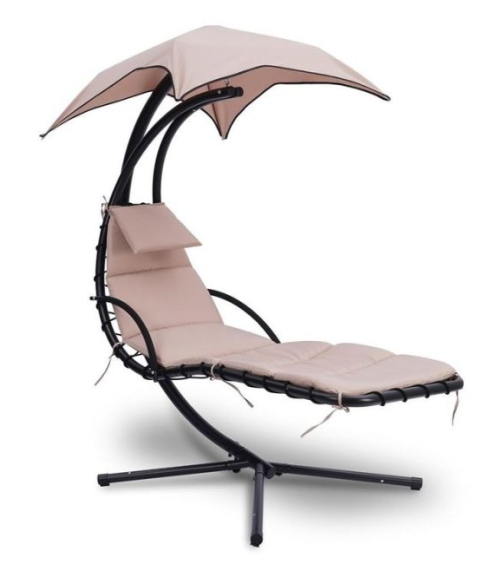 SereneLife Outdoor Swinging Chaise w_a Built-in Pillow and Removable Canopy UV Protection and Foam Covered Armrest