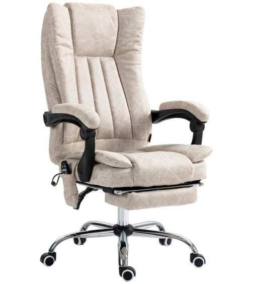 Vinsetto Microfiber Office Chair, High Back Computer Chair with 6 Point Massage, Heat, Adjustable Height and Retractable Footrest, Cream White